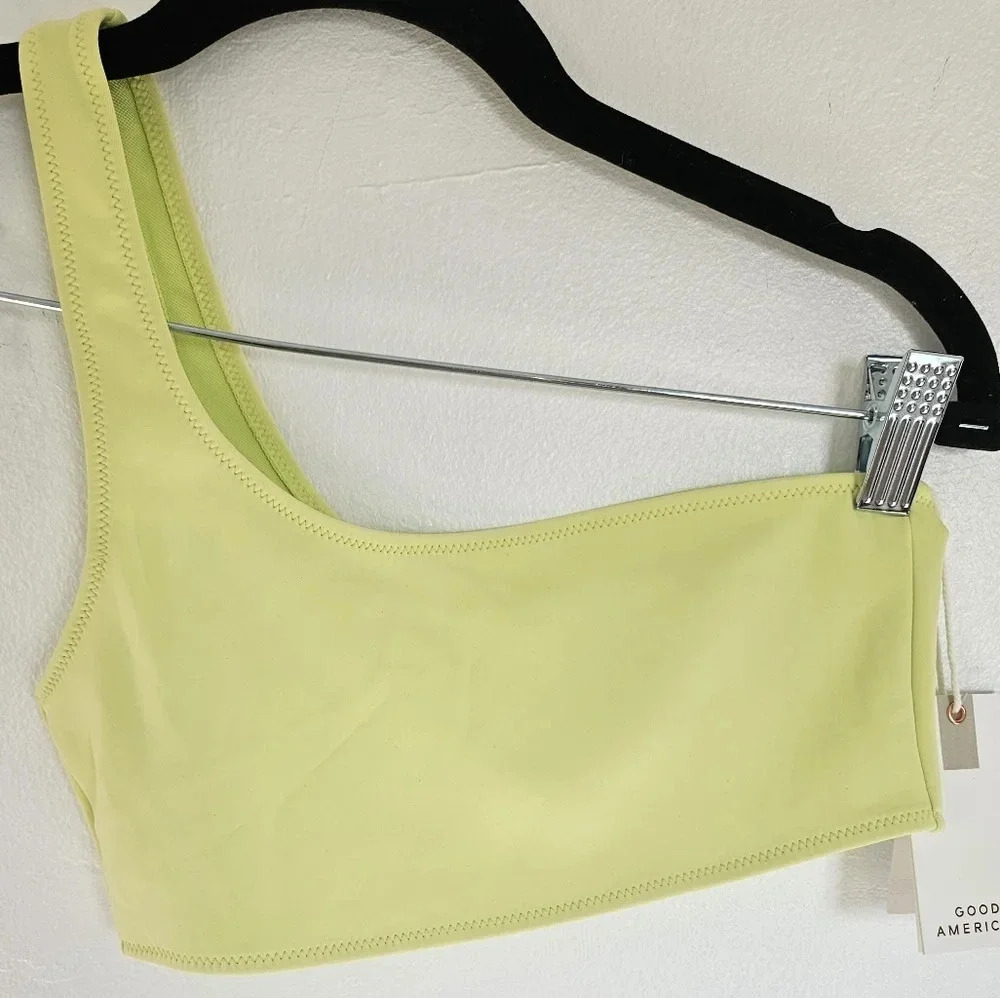 GOOD AMERICAN One Shoulder Bikini Swim Top Lime‎ Green Size 0 XS NWT
